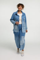 Blusa 'Sky' – Denim Premium, Remendo & Elasticidade